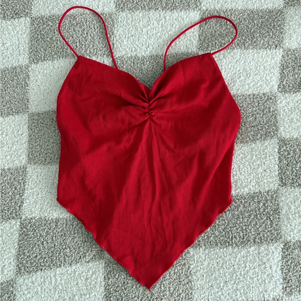 Red Open Back Lace-Up Crop Top